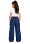Girl's Wide Leg Model Elastic Waist Jeans with Heart Embroidery in Navy Blue Color - 2