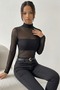 Women's High Neck Long Sleeve Tulle Transparent Blouse - 2