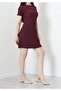 Crew Neck Wrinkled Fabric Mini Dress in Plum, Flexible and Comfortable Fit - 7