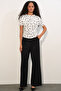 Women's Drawstring Detailed Short Sleeve Polka Dot Blouse 945 - A.White - 2