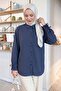 Striped Navy Blue Shirt with Tie on the Sleeve - 3