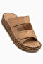 Aditi Genuine Leather Beige Double-Strapped Women's Slippers