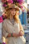 Alaçatı Linen Beige2 Washed Linen Mesh Tied Hooded Blouse - 2