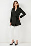 Women's Blazer with Collar, Belted, Side Tie, Black Jacket - 3