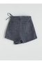 Women's Jean Shorts Skirt with Tie Waist - 6