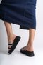 Elise Flat Heeled Striped Stone Thick and Orthopedic Sole Women's Slippers Cst - Black - 3