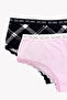 Women's Pink Plaid Patterned Cotton 2-Piece Hipster Panties Set with Lace - 2