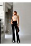 Black Front Leg Pleated Slit Lycra Spanish/Flare Leg Denim Pants - 2