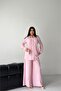 Women's Pink Floral Appliqué Double Linen Fabric Set Nbms2642 - 2