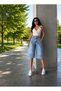 Women's High Waist Faded Effect Vintage Loose Cut Wide Leg Baggy Denim Bermuda Shorts - 5