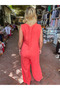 Pomegranate Color Side-Tie Italian Linen Jumpsuit - 7