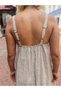 Beige Color Italian Linen Dress with Piping on the Front and Straps - 5
