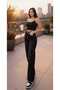 High Waist Women's Black Denim Trousers Black Loose Jeans Lycra Stretch Palazzo - 2