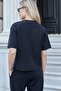 Women's Silky Textured Flexible Modal Fabric Wide Zero-Neck Short Sleeve Blouse-Black - 5