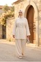 طقم نسائي من قطعتين بحزام خصر مطاطي وأزرار حجرية للحجاب - 2