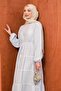 Baby Blue Ribbed Elastic Sleeve Muslin Dress - 2
