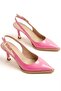 Pink Patent Leather Pointed Toe Thick Sole Open Back Gold Detailed Heeled Shoes - Stiletto - 2