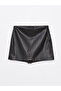 Black Women's Standard Fit Leather-Look Plain Short Skirt - 6
