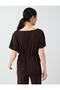 Acı Kahve Crew Neck Drop Shoulder Gathered Waist Knitted Blouse - 5