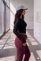 Women's Burgundy Winter Elastic Leg 3 Thread Sweatpants - 3
