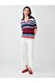Navy Blue Cotton Blend Polo Collar Knitwear Blouse - 2