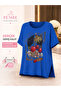 Plus Size Cherry Printed Stone Detailed Lace Back Garnished Short Sleeve Women's Blouse - 2