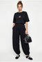 Women's Black Stone Embroidered Oversize T-Shirt Pocket Detailed Pleated Shalwar Viscose Suit 4132 60286284