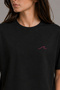 Pink Mood Wave Embroidered Black Oversize Unisex T-Shirt 30/1 Regular Fabric - 2