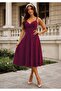 Women's strapless, crossover neckline, midi janjan crepe dress - 3
