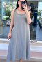 Button Detail Strapped Linen Dress 6Y219 - 3