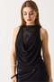 Women's Lace Detailed Degaje Collar Backless Blouse Black - 3