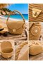 Women's Straw Daily or Beach Bag with Short Handle and Floral Detail, Solid Color, New Season, Hand Knitted Look - 3