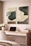 Green and Earth-Toned Organic Abstract Form 2-Piece Glass Painting Set with White Metal Frame for Home and Office - 2