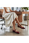 Burgundy Patent Leather Mary Jane Ballerina Women's Belt Detailed Stylish Daily Office Shoes Casual - 7