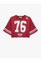Comfortable Fit 3/4 Sleeve Football Themed Printed Crew Neck Crop T-Shirt - 4