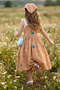 Baby Girl Birthday Party Wedding Dress with Straps Sleeveless Floral Bag Bandana Bow - 2