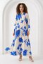 Women's Shirt Collar, Gathered Waist, Floral Patterned Viscose A.Ecru Hijab Dress - 3