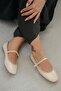 Cordova Leather Ballerinas with Top Belt, Ecru - 2