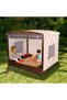 00504 Wooden And Canvas Outdoor Cabana Sandbox, Kids Backyard Furniture With Three Storage Bins, Beige & White Stripes, Gift For Ages 2-8 - 2