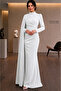 Cape Pearl Detailed Dress Evening Gown