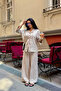Beige Casual Shirt Pants Linen Set - 5