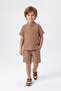 Cotton Muslin Fabric Summer Shorts Short Sleeve Comfortable Set M00820 Brown