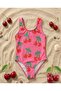 Girl's Pink Cherry Patterned Pool and Sea Swimsuit