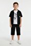 Black Embroidered Short Sleeve Shirt and Shorts Boys' 3-Piece Top and Bottom Set 24589 - 2