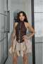 Brown Corset Detailed Layered Skirted Dress - 4
