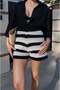 Ecru Striped Knitwear Shorts with Elastic Waist - 3