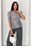 Women's Polka Dot Chiffon Blouse V-Neck Buttoned Balloon Sleeve Blouse - 2