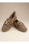 Cora Beige Gold Buckle Detailed Straw Weave Flat Sole Women's Loafer Ballet Shoes - 3