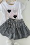 My Little One's Baby Girl Set with Heart Detail and Gingham Shorts - Black - 2