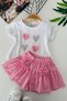 My Little One's Baby Girl Set with Heart Detail and Gingham Shorts - Pink